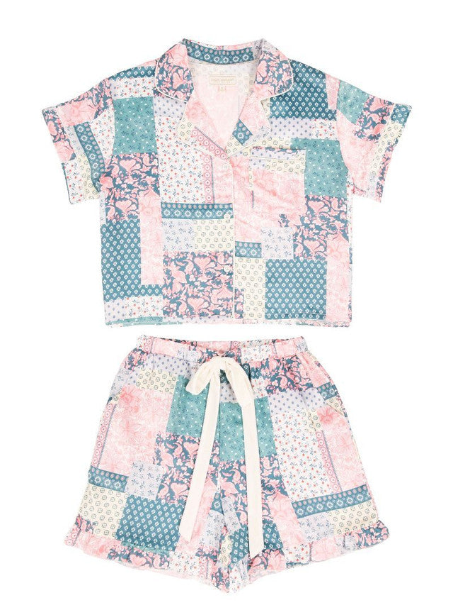 Quilted Pattern Pj Button Short Set