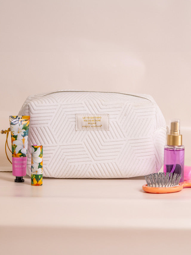 Ivory Terry Textured Cosmetic Bag