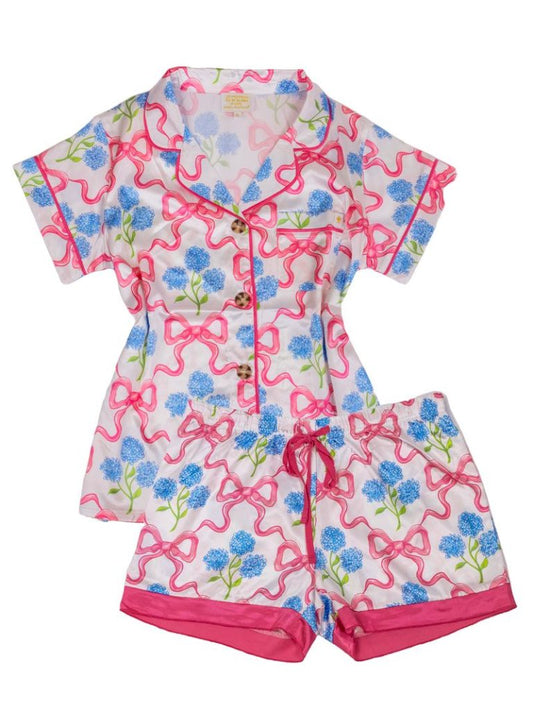 Ribbon Silky Button Pj Short Set