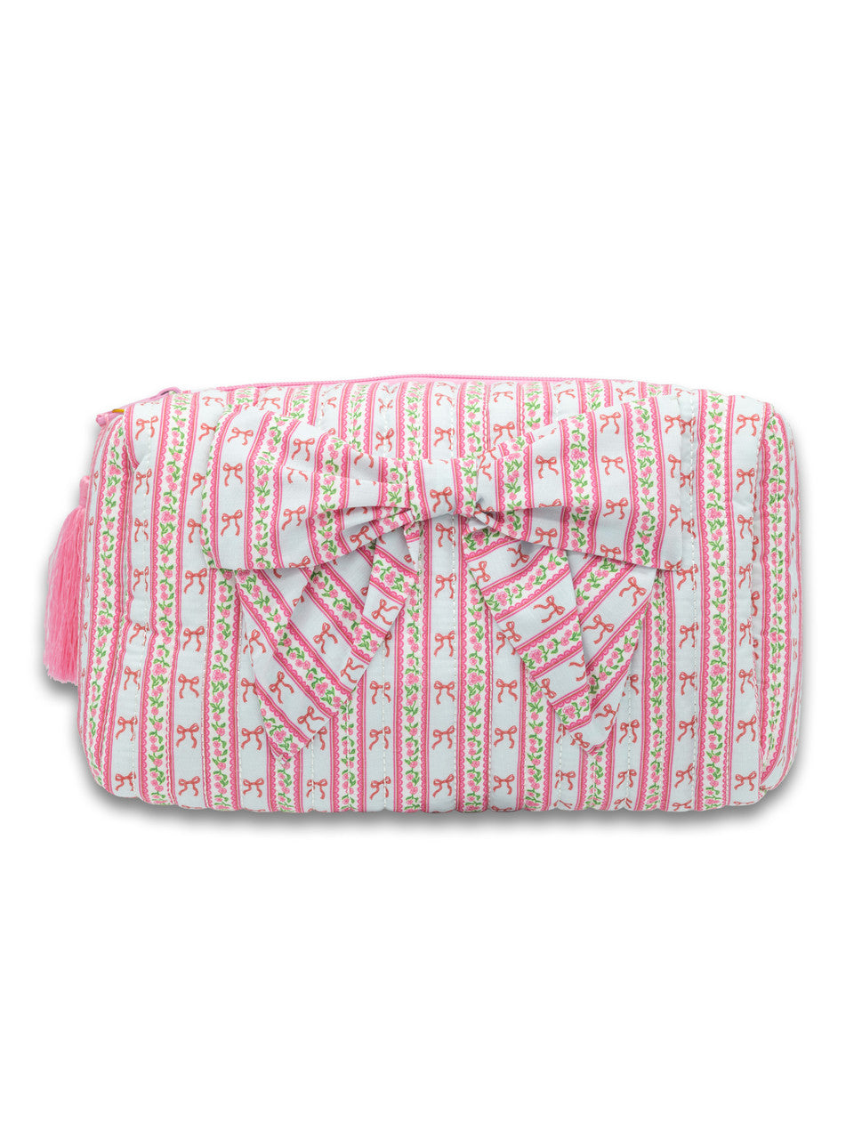 Bow Stripe Quilted Bow Cosmetic Bag