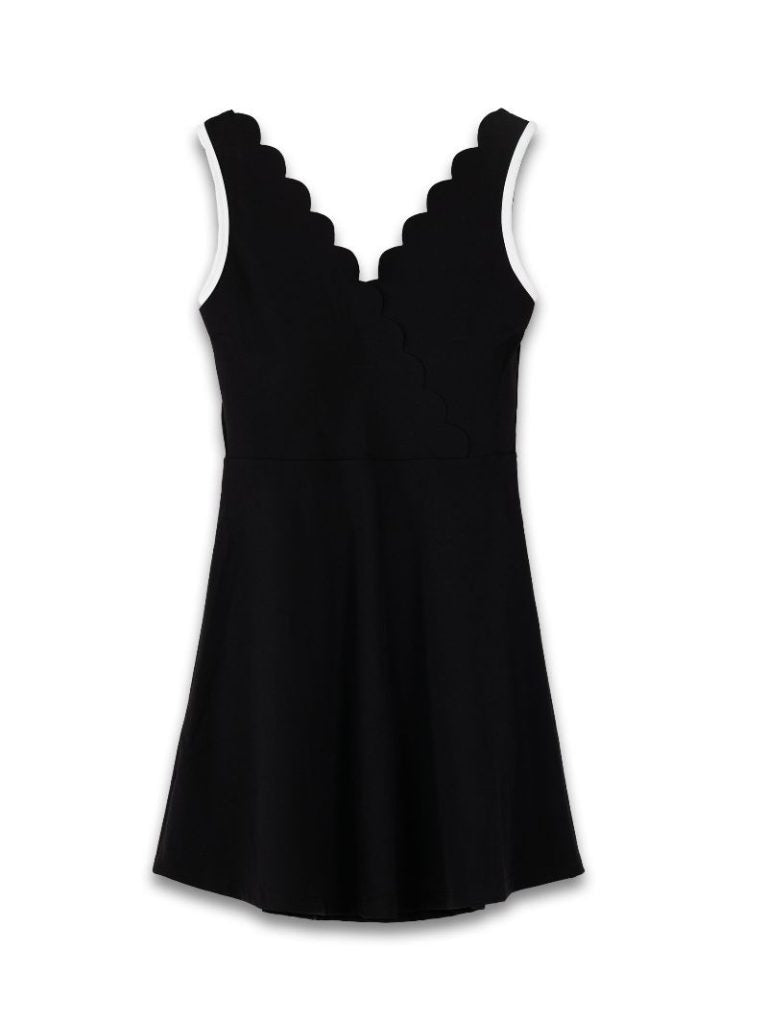 Black Scallop Wrap Dress