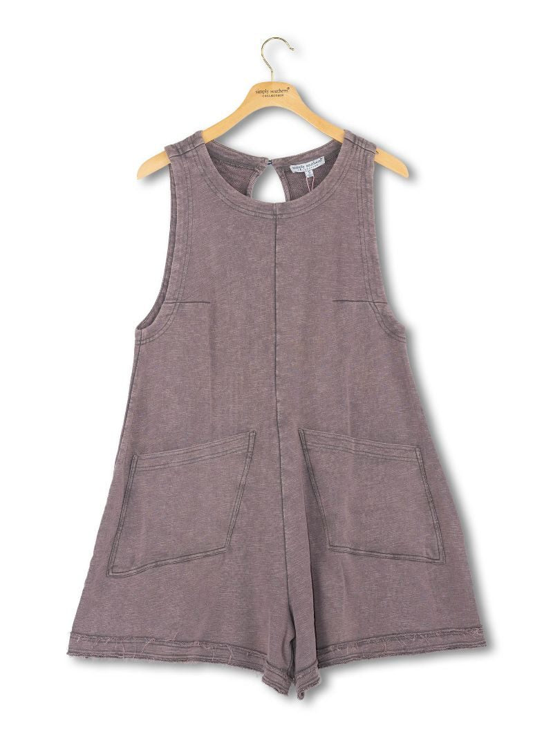 Washed Dark Grey Pocket Romper