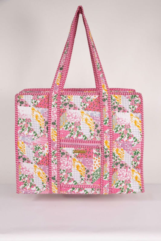 Pink Multi Flower Quilted Tote