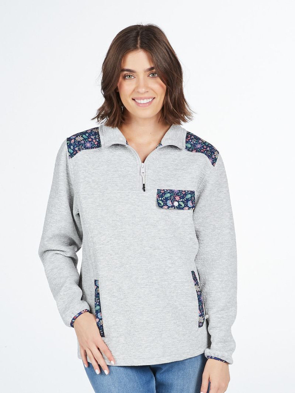 Heather Grey & Space Flower Aria Quarter Zip Pullover