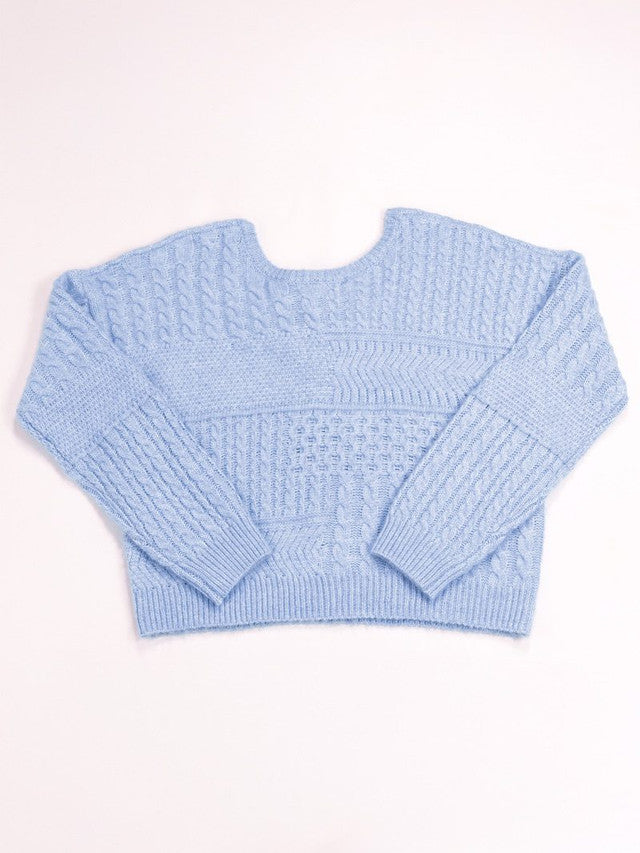 Blue Open Back Bow Sweater