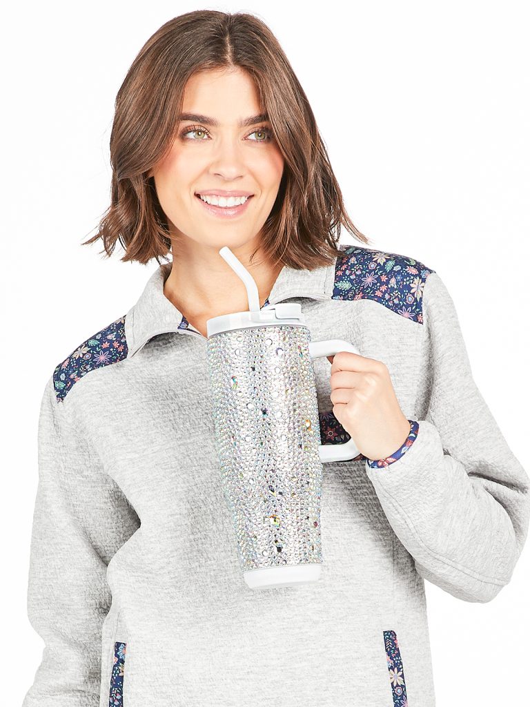 Silver Pearl Rhinestone 40 oz. Handle Tumbler