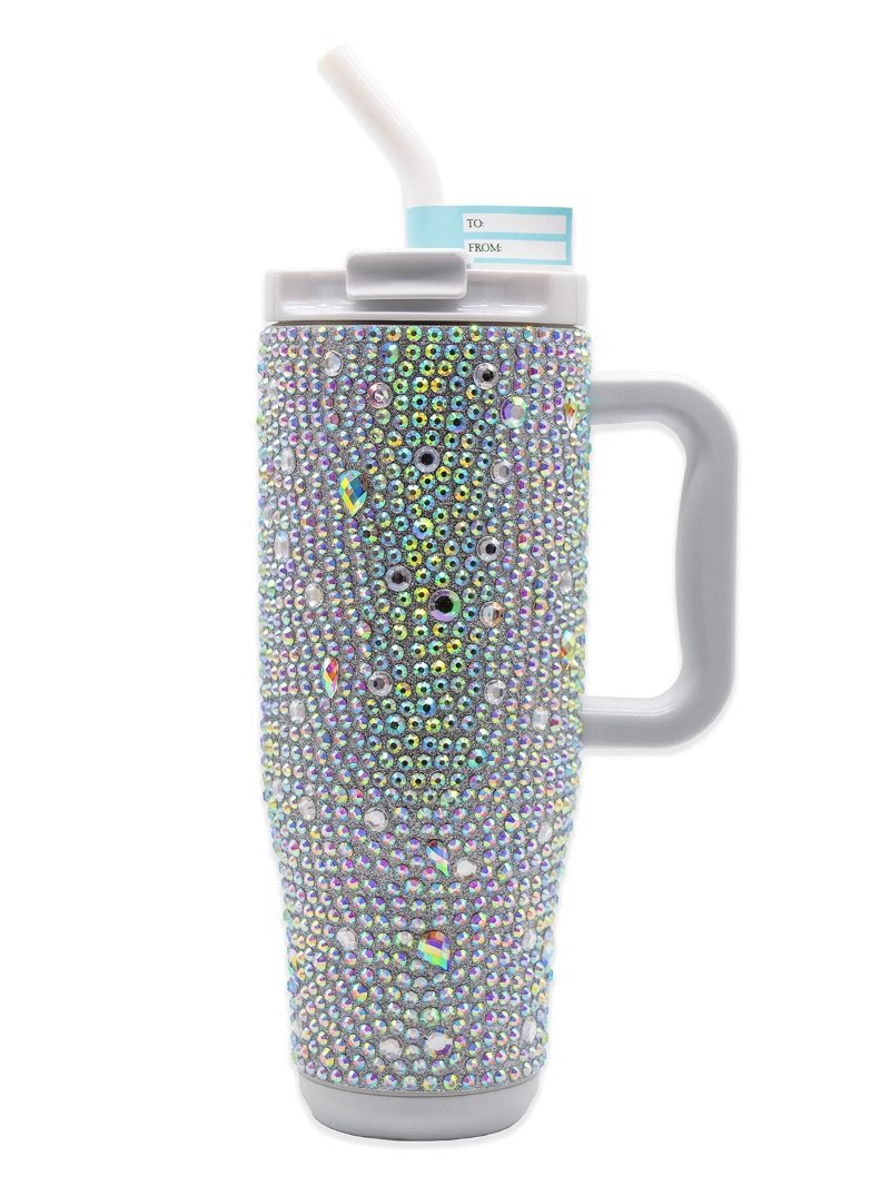 Silver Pearl Rhinestone 40 oz. Handle Tumbler