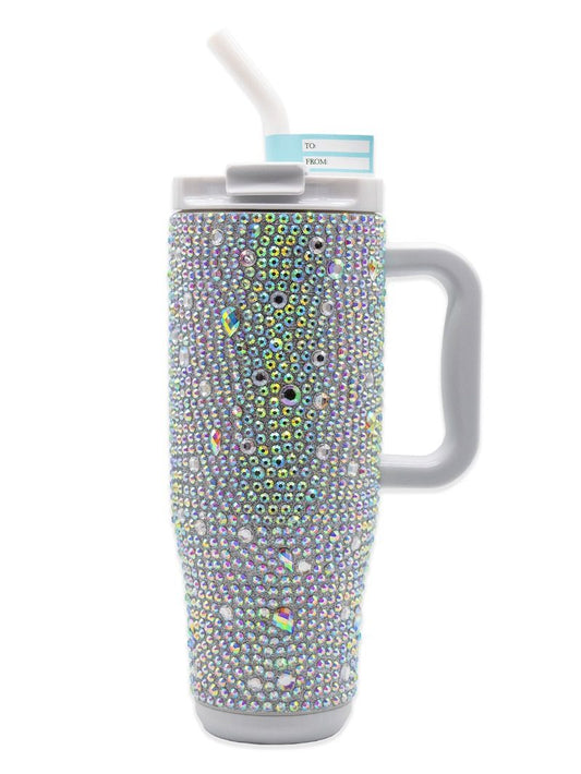 Silver Pearl Rhinestone 40 oz. Handle Tumbler