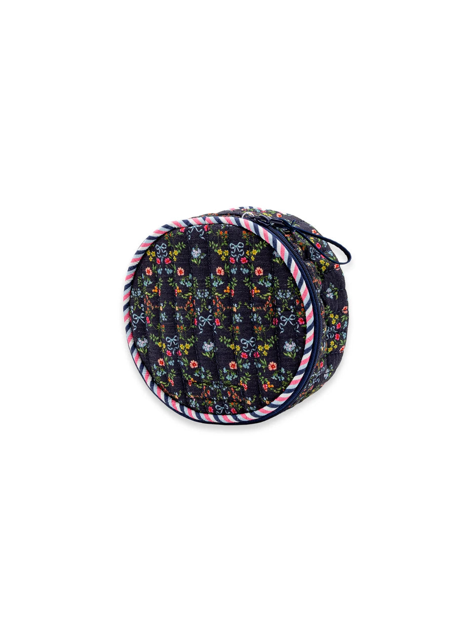 Ribbon Floral Quilted Round Cosmo Bag