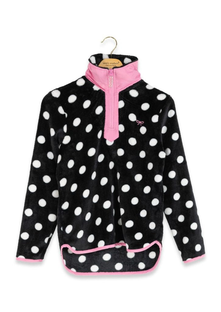 Youth Black & White Dotted Y-Neck Pullover