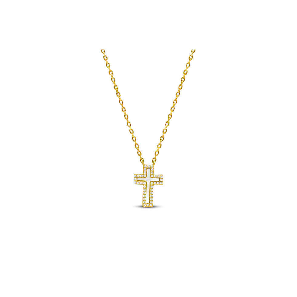 Classy Girls Wear Pearls - CZ Border Cross Necklace