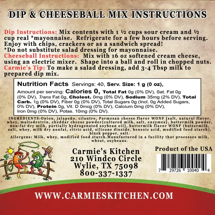 Carmie's Jalapeno Ranch Dip & Cheeseball Mix