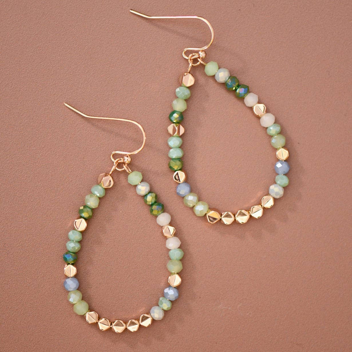 Green & Blue Crystal Beaded Teardrop Earrings