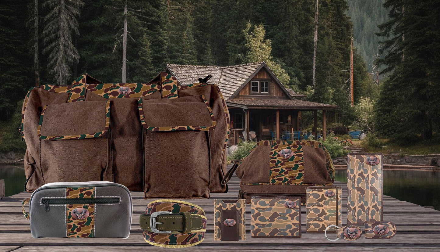 Brown & Tan Camo Buck Trifold Leather Wallet