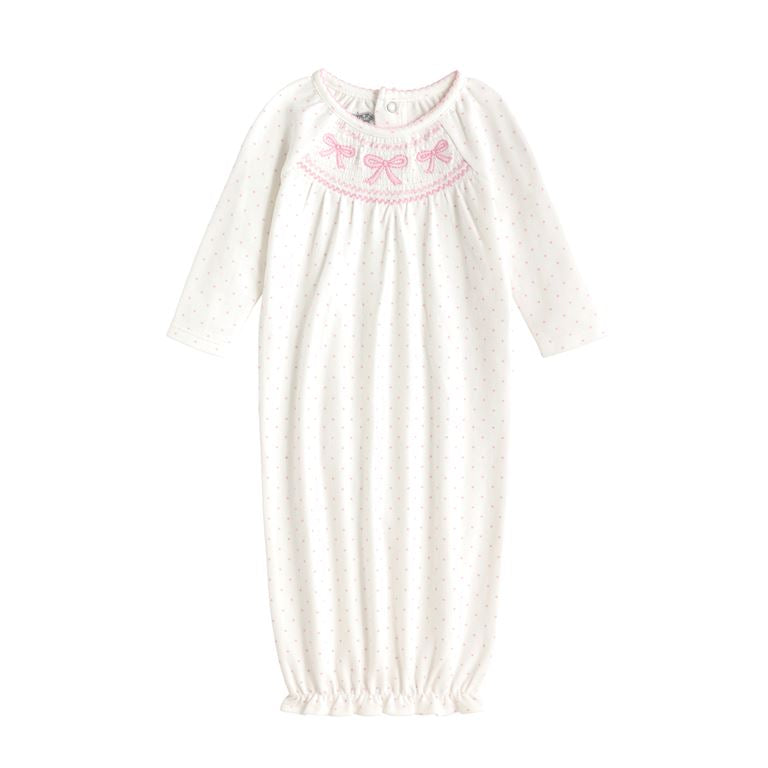 Mud Pie Pink Bow Smocked Layette Gown