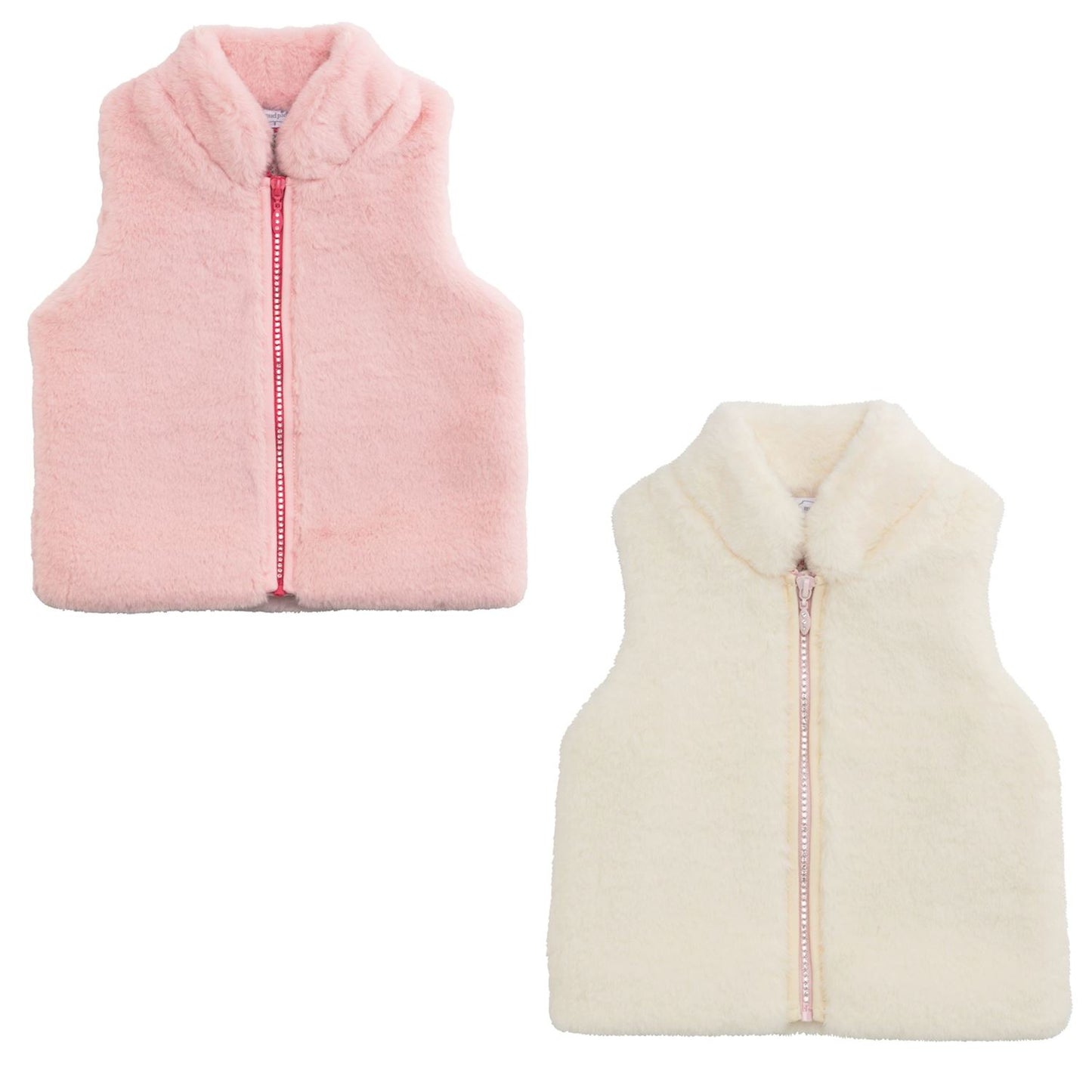 Mud Pie Pink & Ivory Fur Zip Vests