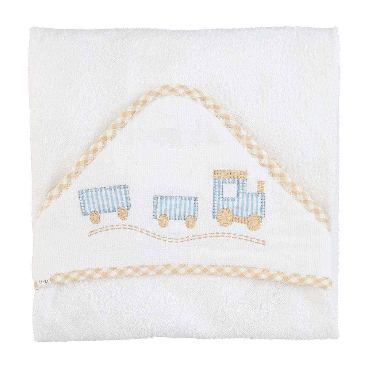 Mud Pie Train Applique Hooded Towel
