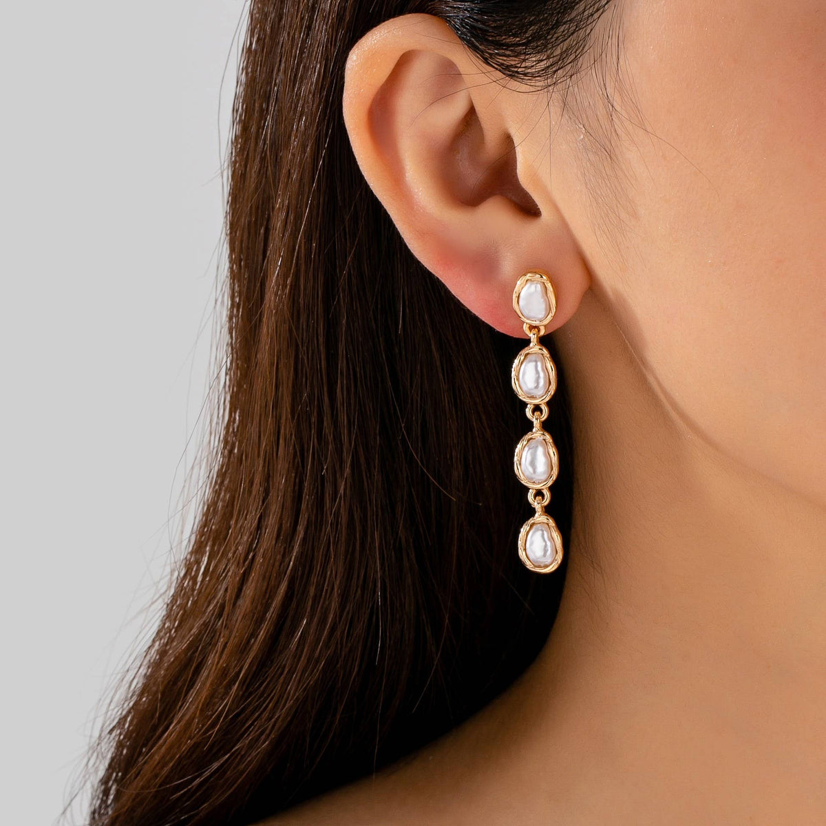 Organic Baroque Pearl Linear Drop Earrings