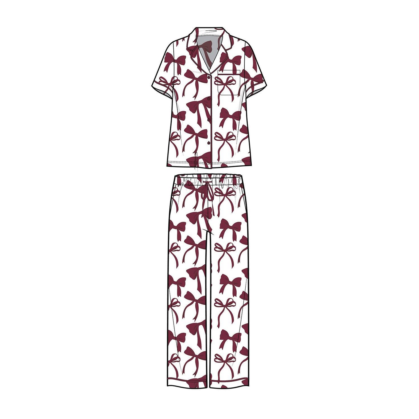 Maroon & White Charlotte Bow Pant Set