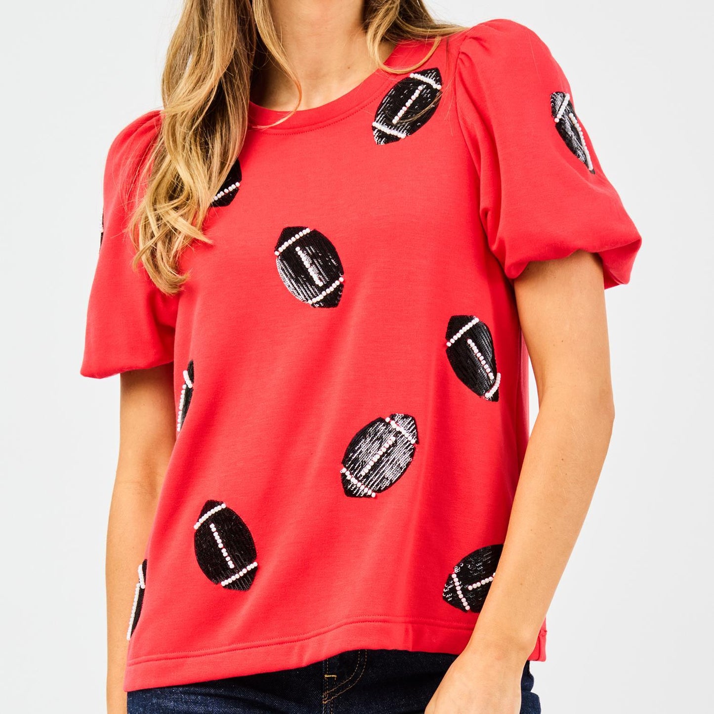 Red & Black Sequin Football Tina Top