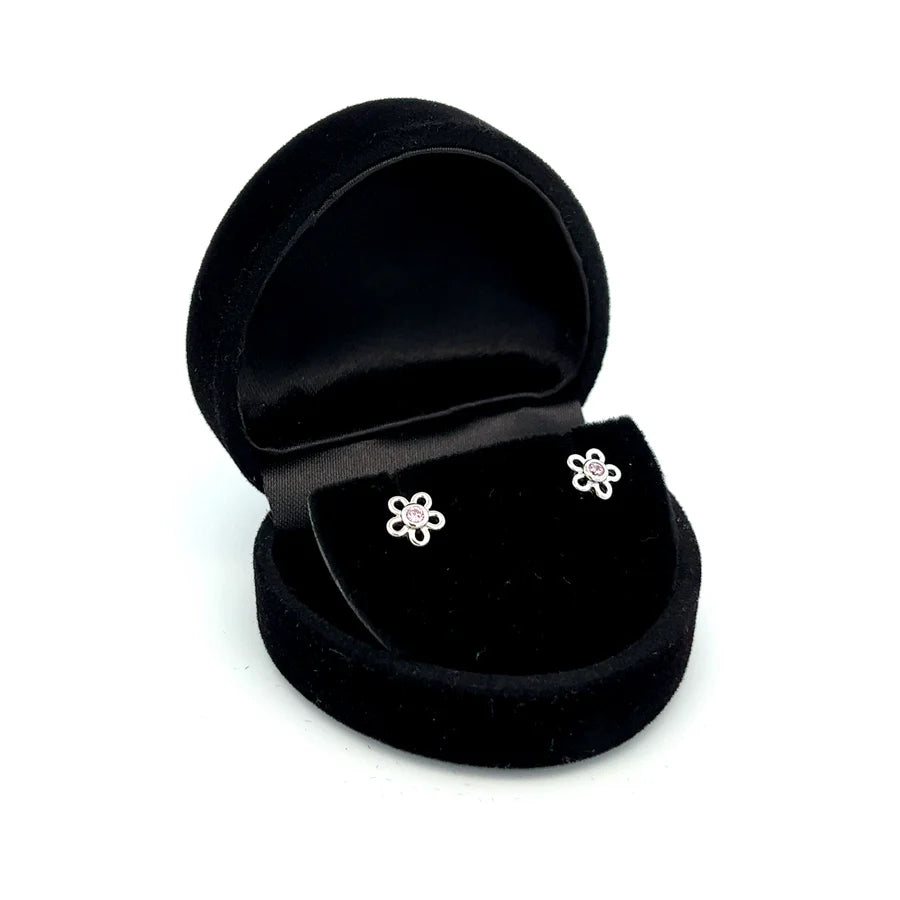 Sterling Silver Pink Outline Daisy Earrings