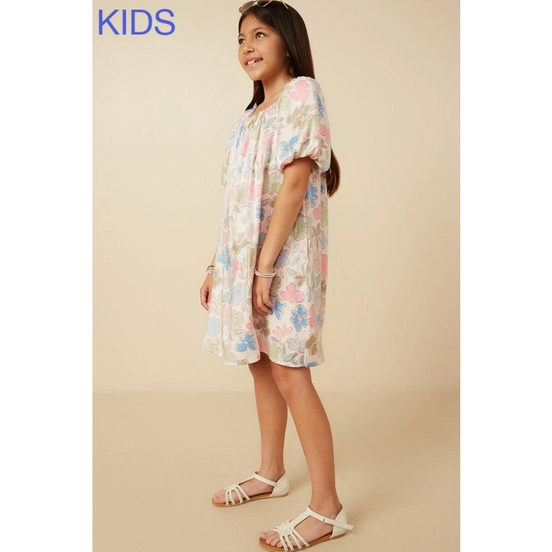 Youth Ivory Floral Puff Sleeve Foiled Dress