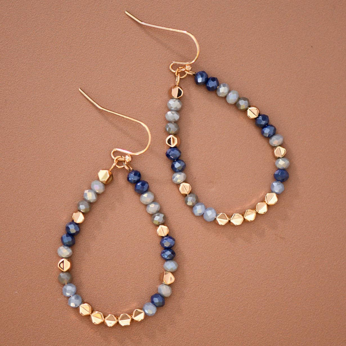 Blue & Gray Crystal Beaded Teardrop Earrings