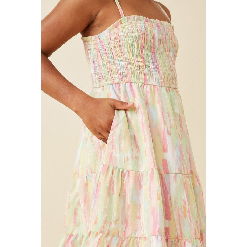 Youth Watercolor Smocked Tiered Tank Dress