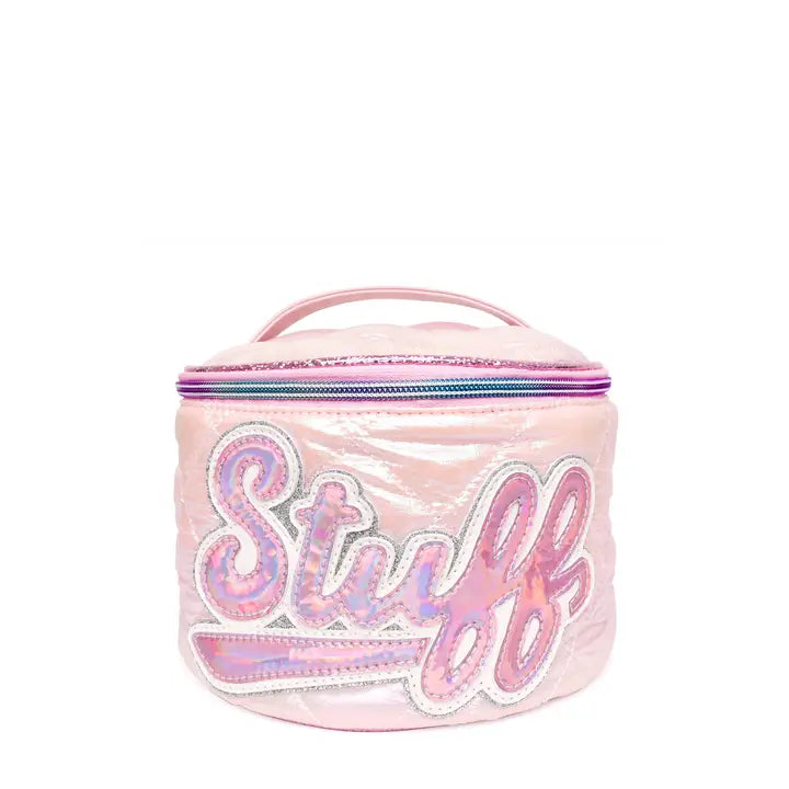 Metallic Pastel Pink Round Stuff Puffer Glam Bag