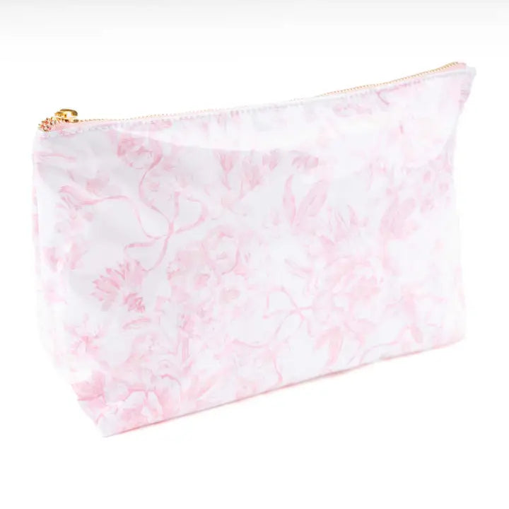 Pink Bow Toile Travel Cosmetic Case