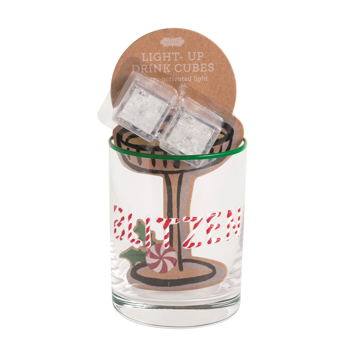 Mud Pie Christmas Glass & Light-Up Drink Cube Sets