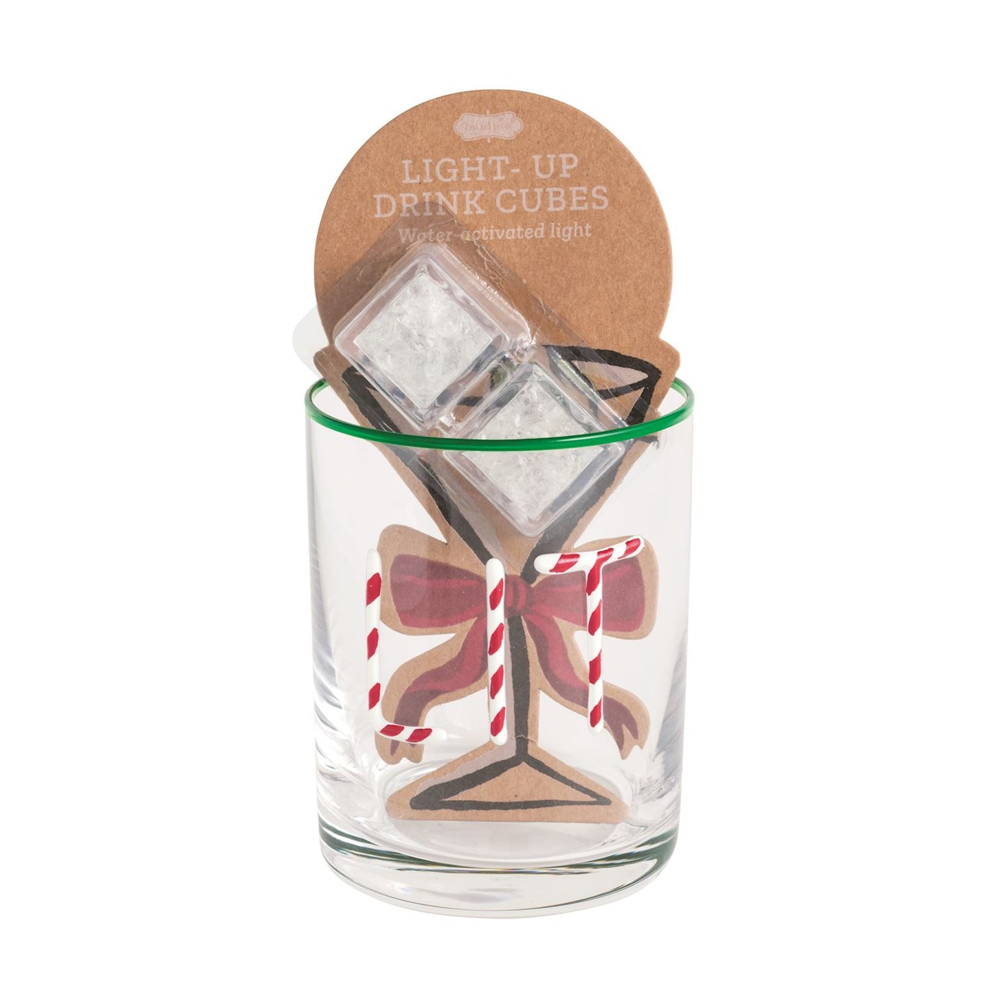 Mud Pie Christmas Glass & Light-Up Drink Cube Sets