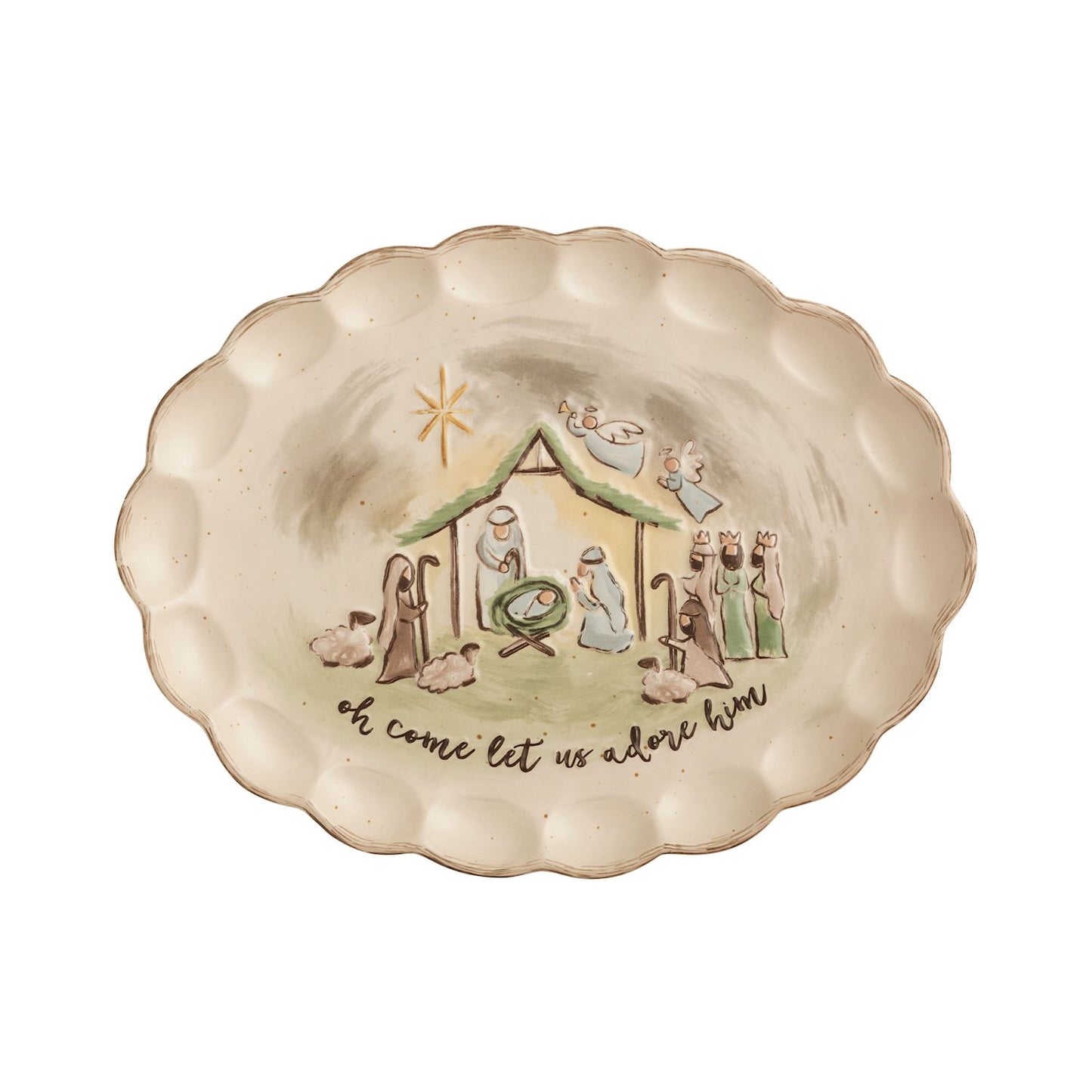 Mud Pie Large Scallop Edge Nativity Oval Platter