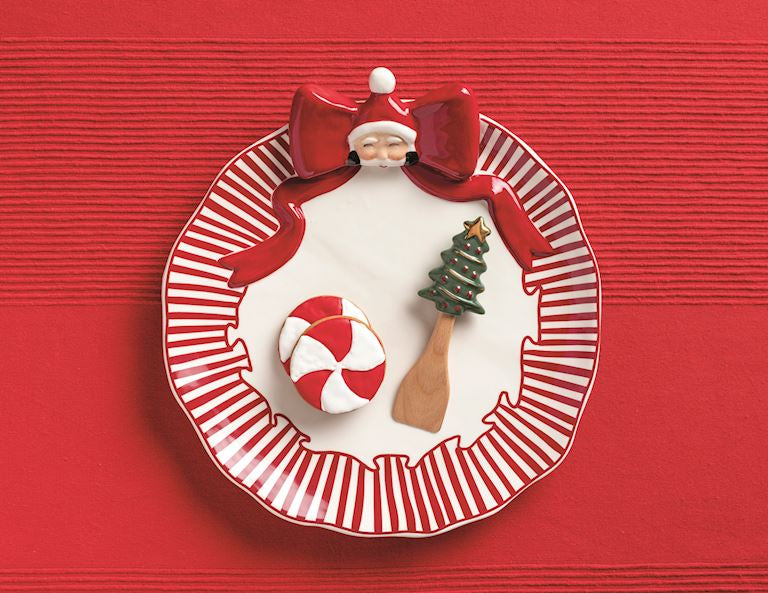 Mud Pie Bow Santa Cookie Plate Set