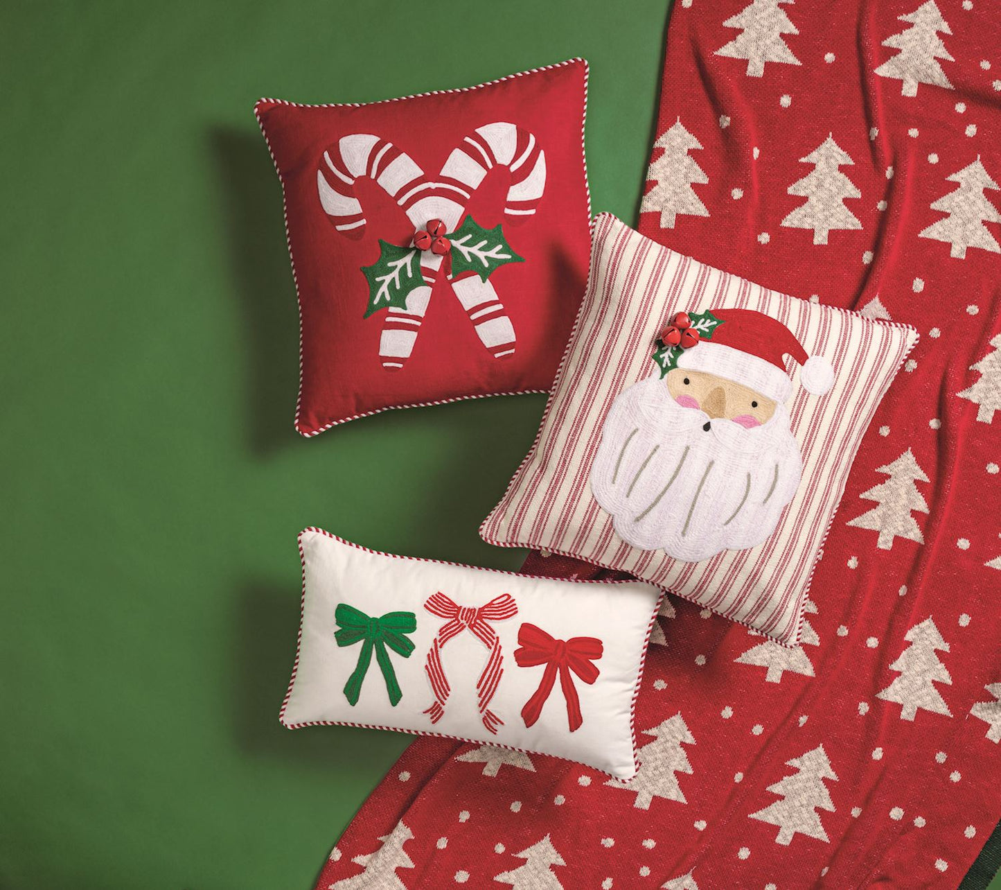 Mud Pie Whimsy Christmas Embroidered Pillow