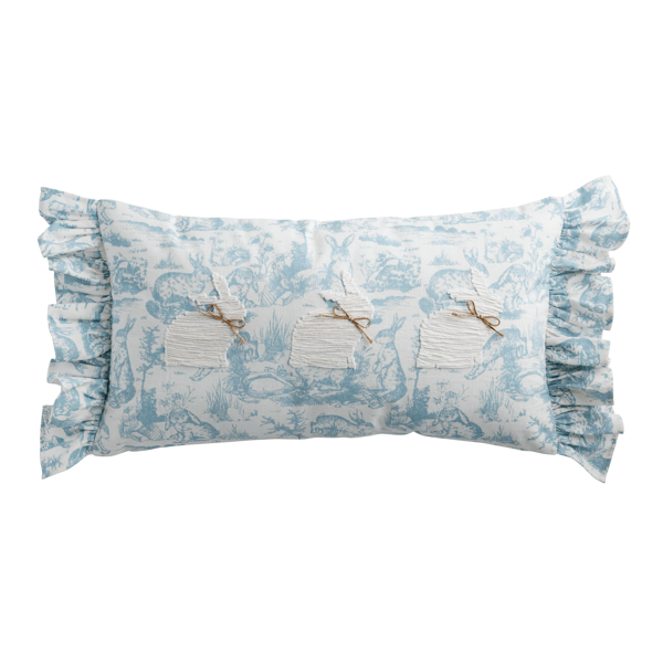 Mud Pie Blue Toile Bunny Pillow