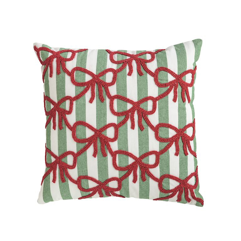 Mud Pie Christmas Bow Beaded Pillow