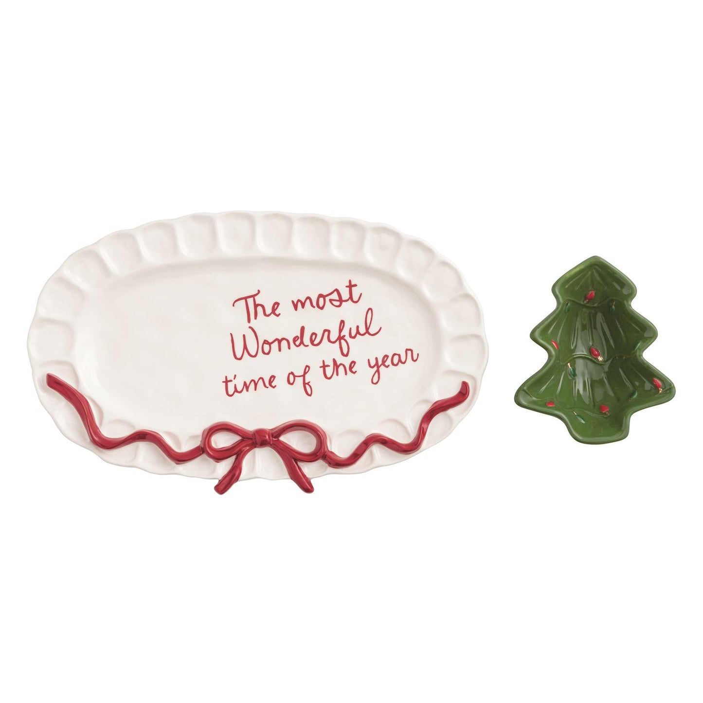 Mud Pie Bow Tree Platter & Tidbit Set