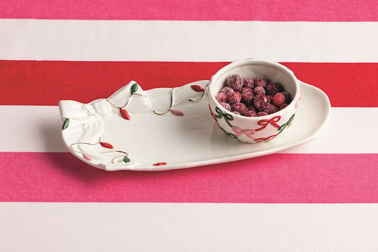 Mud Pie Bow Santa Tray & Tidbit Set