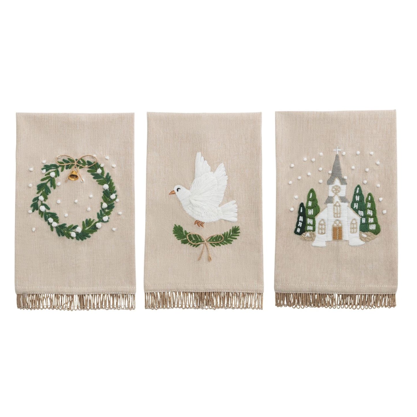 Mud Pie White Christmas Jute Trim Towels