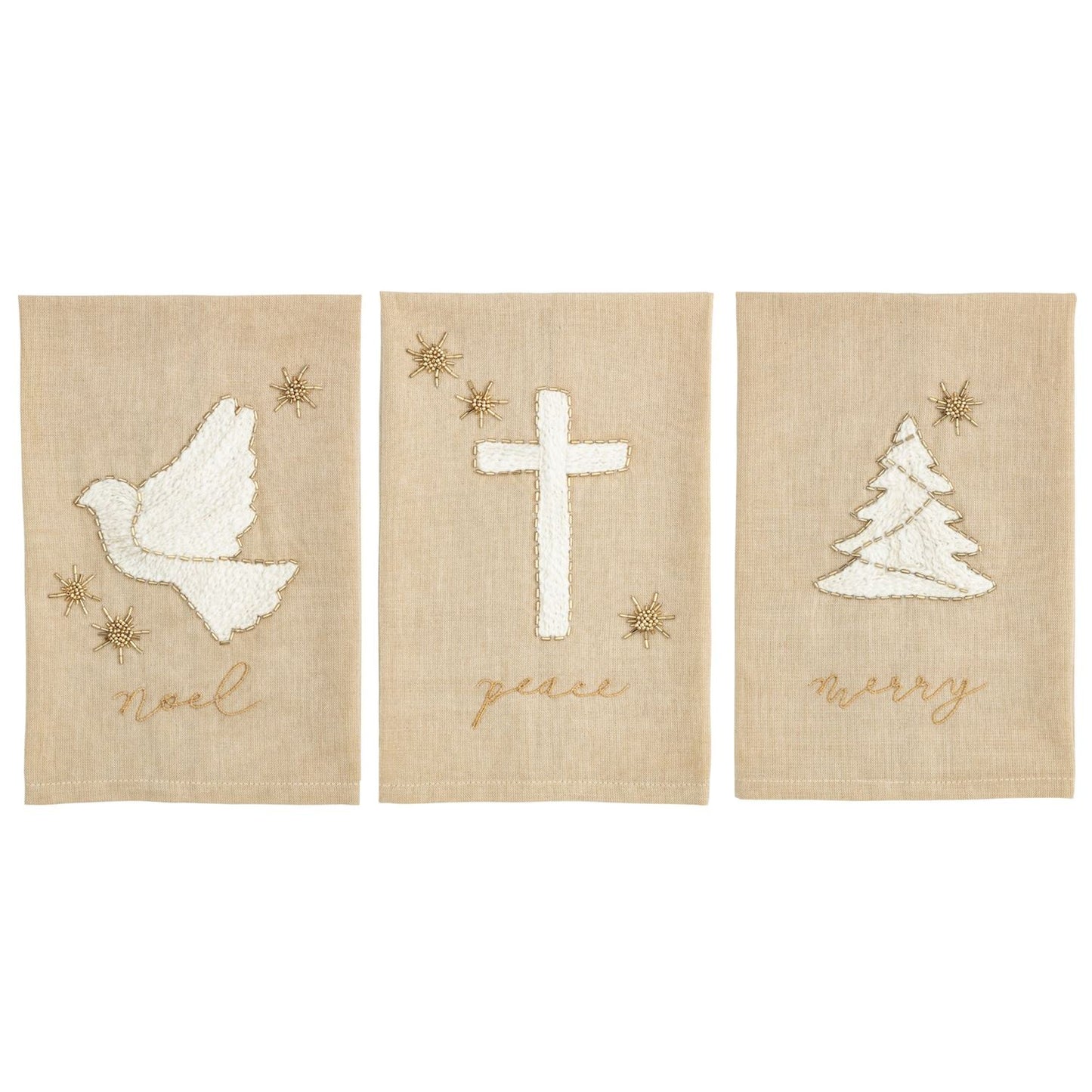 Mud Pie Gold Christmas Beaded & Velvet Towels