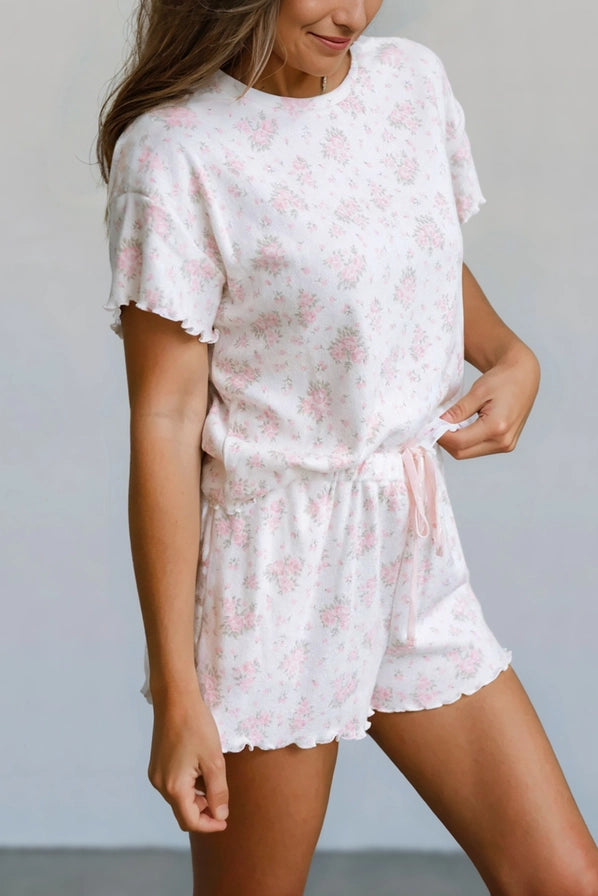 Floral Lettuce Trim Lounge Shorts Set