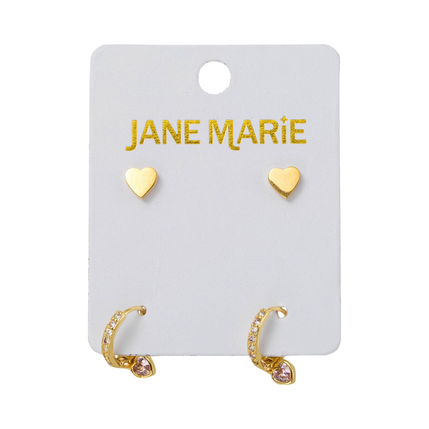 18K Gold Plated Heart Huggie Earring Set