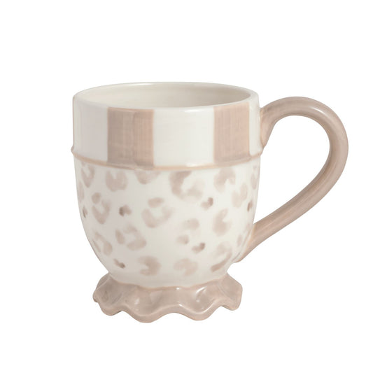 Mud Pie Stripe Rim Leopard Mug