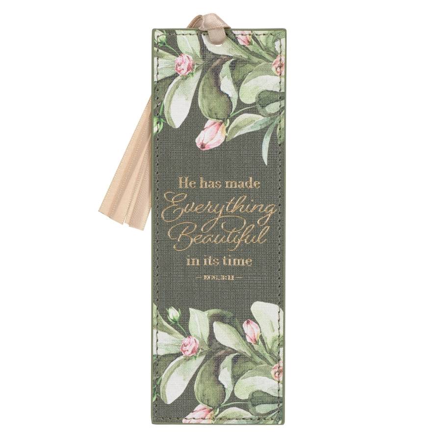 Everything Beautiful Green Faux Leather Bookmark