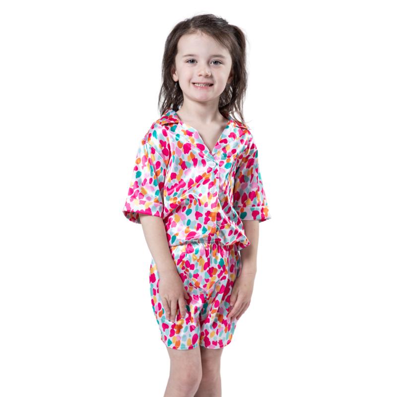 Kid's Confetti Bloom Satin Pajama Short Set