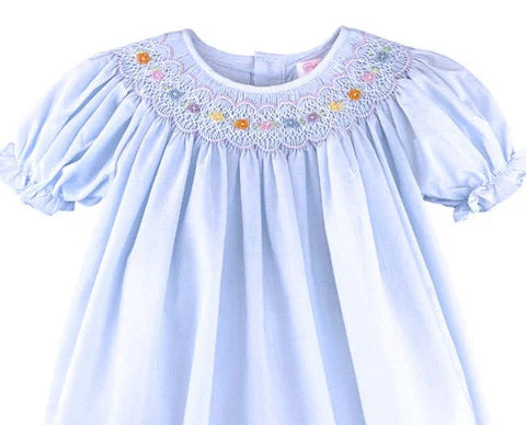 Blue Multi Smocked Bishop Dress