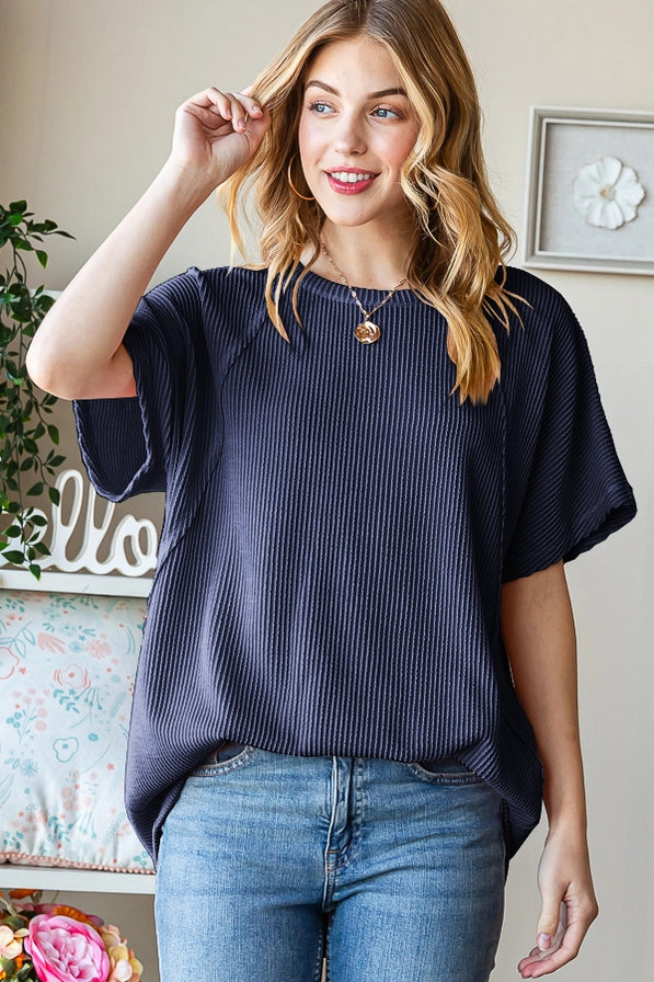 Navy Leah Ribbed Top