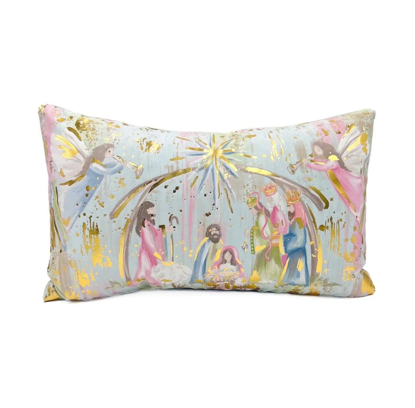Pastel Nativity Gold Foil Pillow
