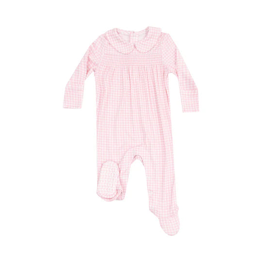 Angel Dear Mini Gingham Pink Smocked Peter Pan Footie